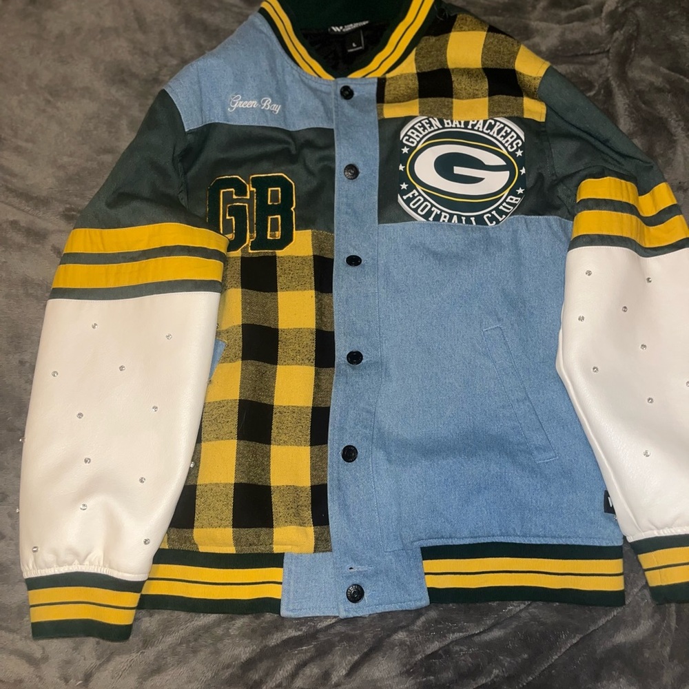 Green Bay Packers patchwork bombers Jacket - women’s Large